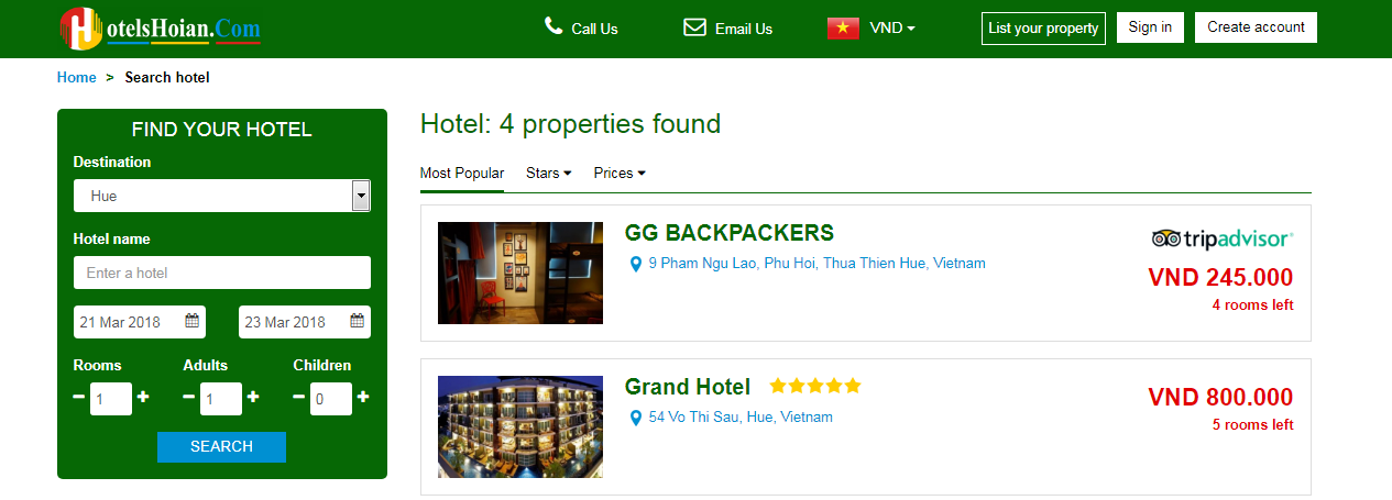 Search results on hotelshoian.com